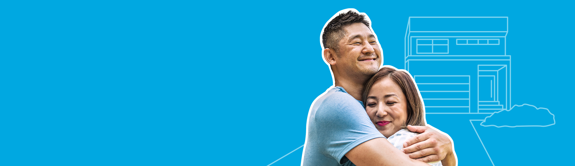 middle-aged asian couple hugging